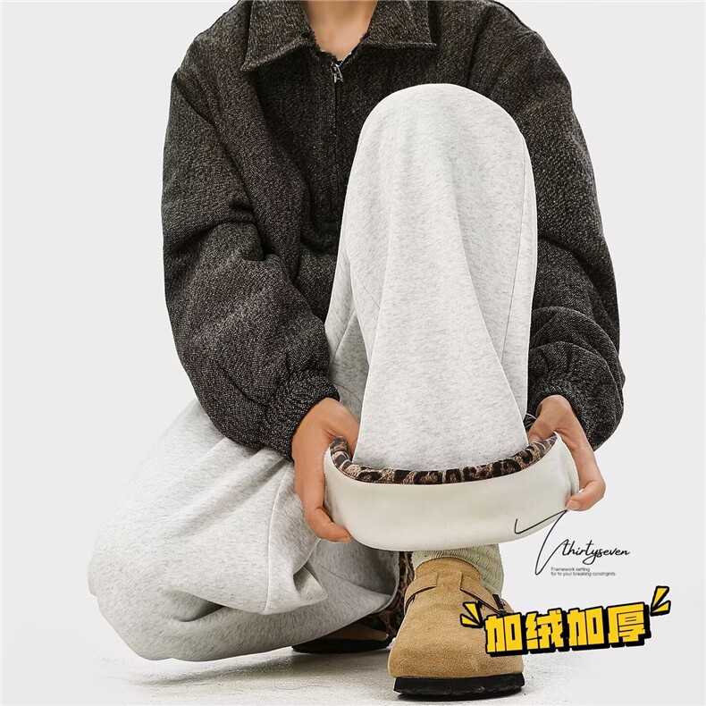 加绒加厚冬款男女休闲卫裤保暖豹纹宽松直筒长裤h8090P50,男装休闲裤,星座1013-1