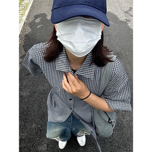 格子衬衫春夏美式短袖衬衫港风情侣装休闲衬衣 CS286-P30图片