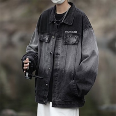 美式复古渐变牛仔外套男春秋季高街潮牌夹克宽松衣服W6613-P64，男装工装外套，星座412-3