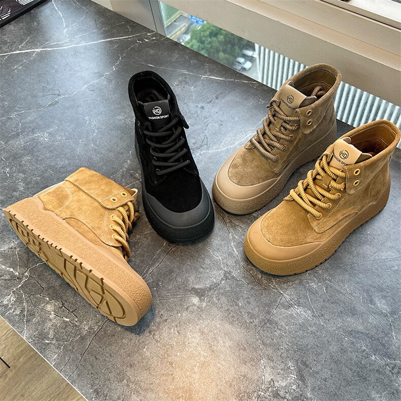 新款真皮大黄靴女新款冬季厚底马丁靴女，女鞋马丁靴，电商A223