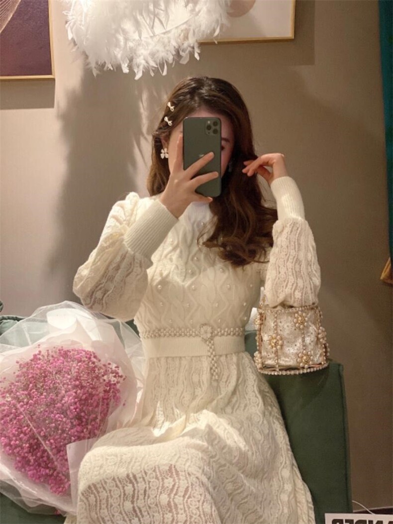 现货、系列款珍珠磨毛连衣裙，女装连衣裙，艾丹迪蔓