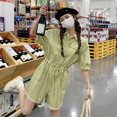 可盐可甜减龄显瘦绿色工装连体裤女夏季新款休闲小个子薄款连衣裤，女装套装/套裙，2C053