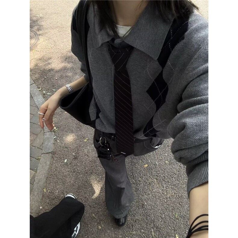 TH0903-P60气质菱格老钱风毛衣ins简约百搭时尚新款潮流文艺慵懒，男装针织衫/毛衣，电商C233