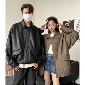 主推港风秋装 中性美式刺绣夹克复古情侣皮衣休闲外套男G1062 P88图片