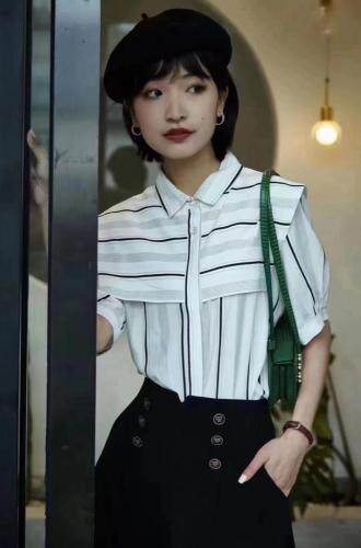 现货，夏季新款，搭片条纹衬衫，女装衬衫，OL
