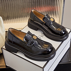 新款乐福鞋女2024春季浅口粗跟小皮鞋一脚蹬时装鞋女小香风单鞋女，女鞋小皮鞋，电商A223