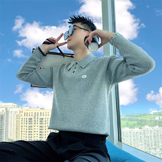 AM299/P85控115秋冬季社会小伙翻领贴标韩式百搭休闲毛衣男浅灰首，男装针织衫/毛衣，星座305B-1