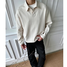 （网图）美式老钱风V领POLO衫男麦穗条纹cleanfit长袖卫衣外套P38，男装卫衣，电商C306-1