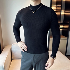 2024秋冬新款英伦修身暗花半高领毛衣针织打底衫男M39-p65，男装针织衫/毛衣，电商D303
