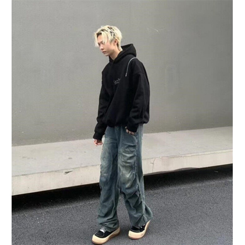 复古不规则褶皱设计感牛仔裤男小众痞帅欧美裤子款秋季NL513,男装牛仔裤,星座1116A（原606A-3）