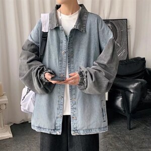 潮流夹克潮男春季拼色牛仔外套J499P58图片