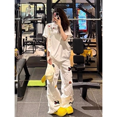 美式毛巾绣小狗工装牛仔裤女高街设计感直筒宽松阔腿裤L30200-P58，男装牛仔裤，星座1008