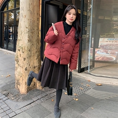 2024冬季白鸭绒短款羽绒服配围巾加厚1D077-6811#-P245-K358，女装羽绒服，蝶眷