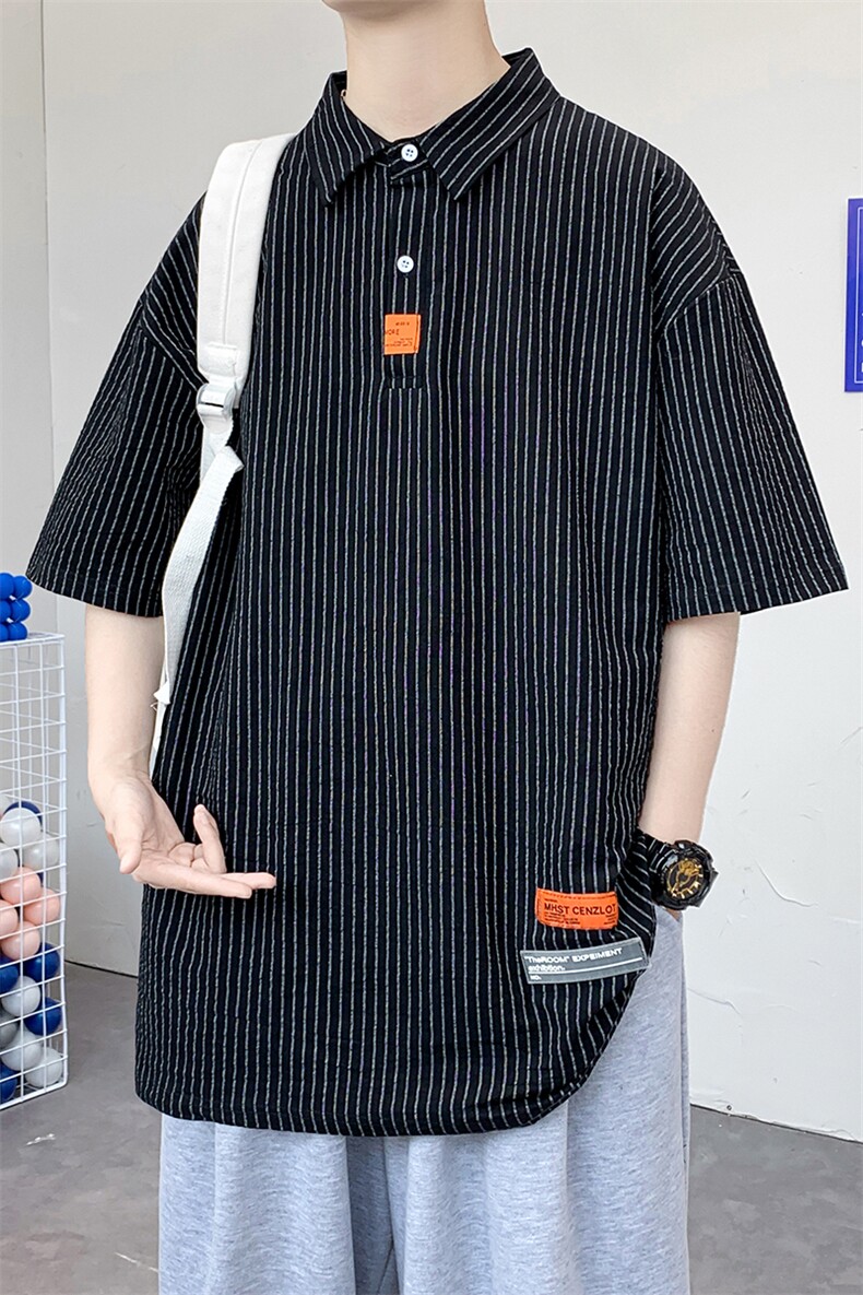 货足8XL-M美式条纹POLO衫男2023夏季新款胖子半袖衬衫加肥加大码,男装Polo衫,钱塘717(原712)