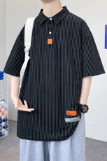 货足8XL-M美式条纹POLO衫男2023夏季新款胖子半袖衬衫加肥加大码，男装Polo衫，钱塘717(原712)