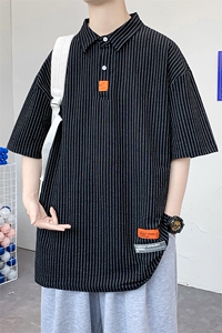 货足8XL-M 美式条纹POLO衫男2023夏季新款胖子半袖衬衫加肥加大码图片