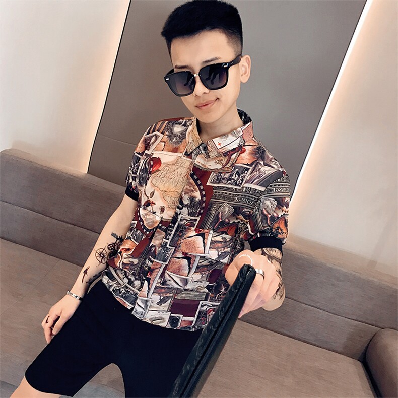 夏季印花防晒服男士薄款衬衣潮男短袖A313-C04-P45,男装衬衫,电商A313