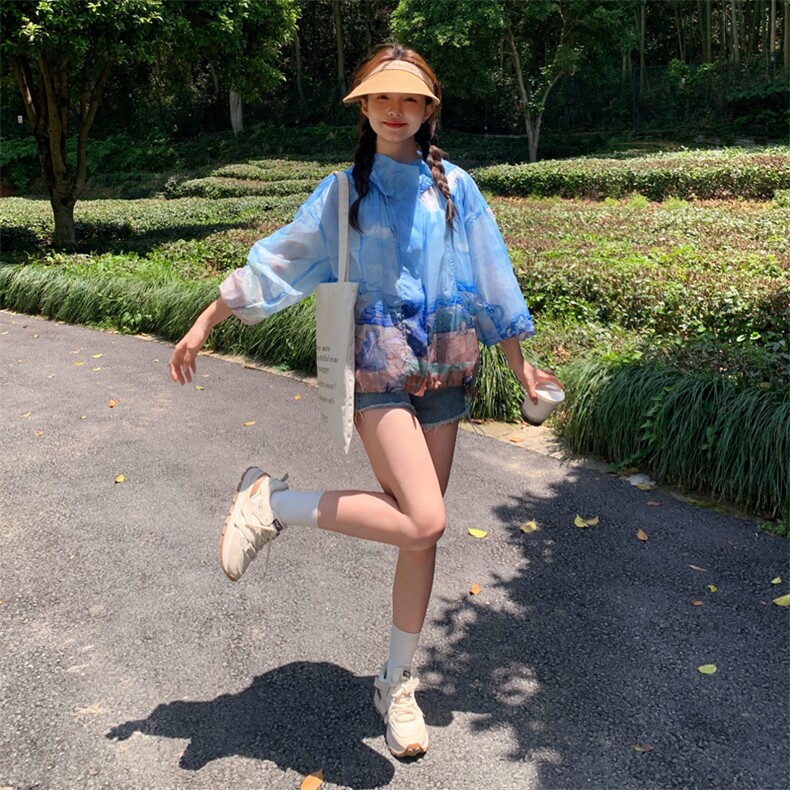 2026新款夏印花防晒衣服女宽松连帽轻薄外套潮182A8657P105K158,女装防晒衣,浙宝182A