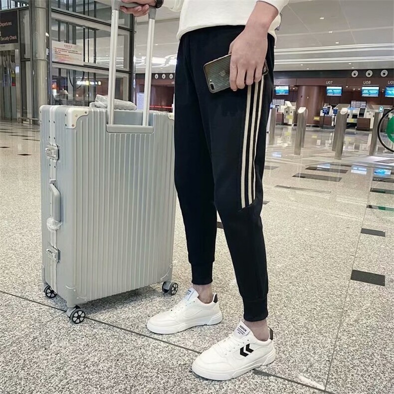 休闲九分裤子男夏季薄款网红潮牌潮流时尚百搭条纹小脚运动裤,女装休闲裤,星座506A
