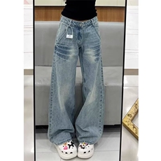 复古微喇叭直筒牛仔裤女秋冬新款高腰大码胖MM宽松显瘦阔腿拖地，男装牛仔裤，星座302B-2