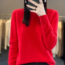 半高领女薄套头2024年新款秋冬内搭加厚羊毛衫紧口修身，女装羊毛衫，蒙特羊绒