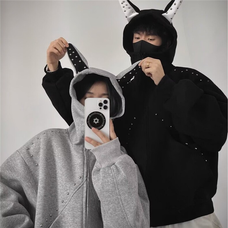 美式复古珍珠设计感连帽卫衣男女外套秋季新款运动服休闲上衣潮图片