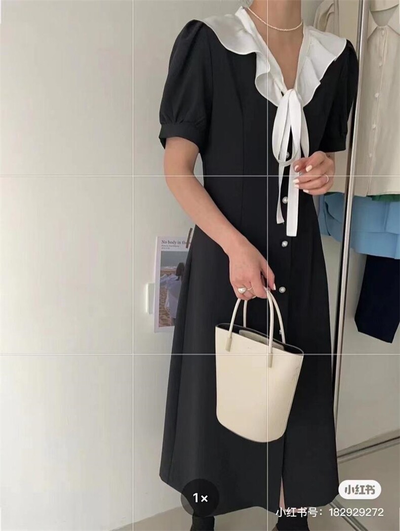 【浪漫茶歇裙】夏季新款领口荷叶包法式茶歇连衣裙，女装连衣裙，Waves smile