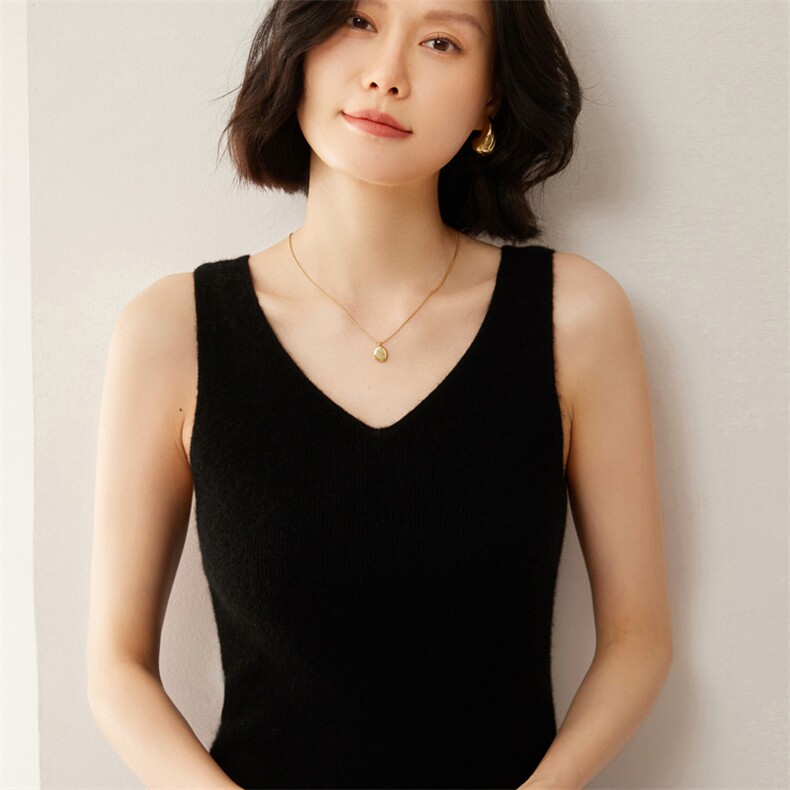 优雅女士背心双V领显瘦针织吊带一线成衣高品质,女装背心吊带,昭美羊绒