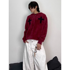 美式复古十字架连帽开衫毛衣男女秋冬季慵懒风宽松百搭针织衫外套，男装针织衫/毛衣，星座506A