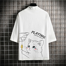HF59129-P40风汉服男开衫外套七分袖道袍网格挂拍，男装民族服装，电商A040A