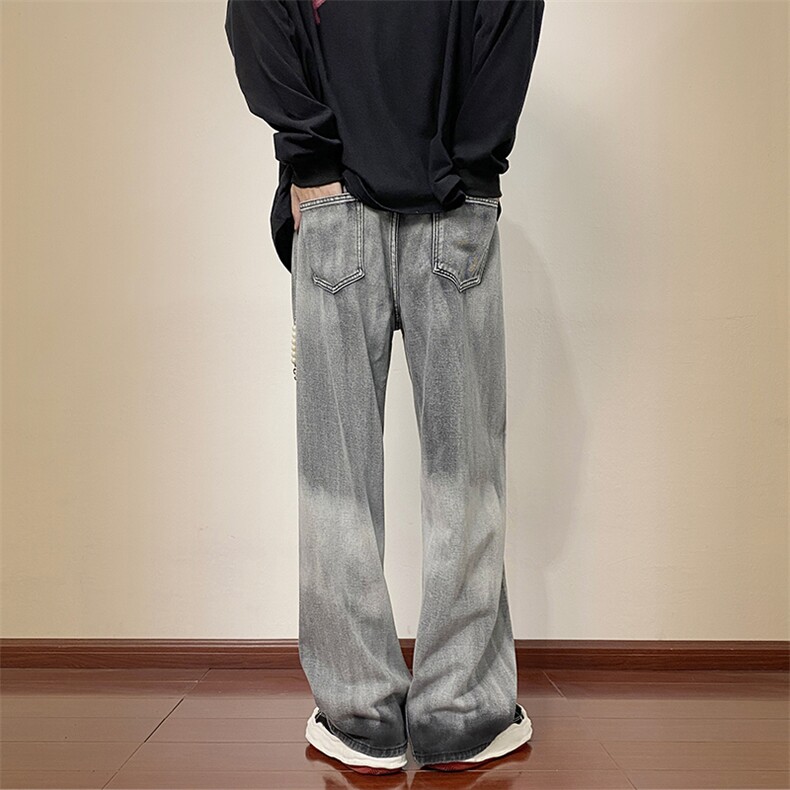 渐变色牛仔裤男秋季美式高街宽松直筒休闲裤水洗复古N02311-P50,男装牛仔裤,星座308B-1
