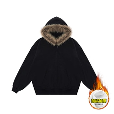 480G重磅加绒硬挺boxy秋冬美式高街超大毛领座山雕连帽卫衣厚外套，女装短外套，电商A486