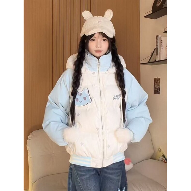 1506A/G78530/P99韩版撞色刺绣魔术贴毛球连帽棉服图片