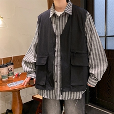 8XL-M特大码衬衫男假两件拼接衬衫新中式坎肩马甲外穿CS508TP68，男装衬衫，电商D206-1