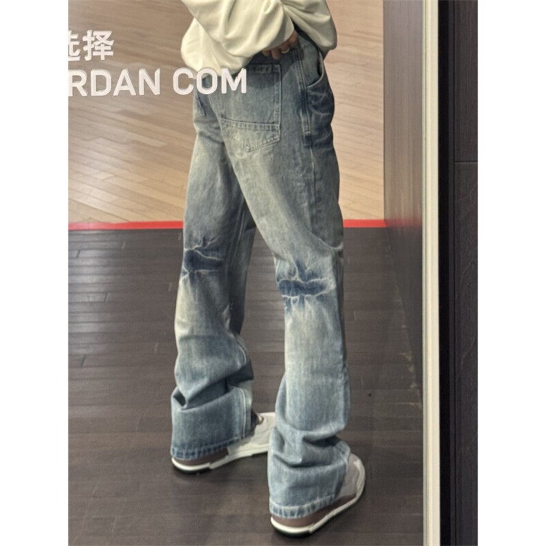 K7053HH-特P48 浅蓝色闪电纹牛仔裤男女设计感直筒裤子图片