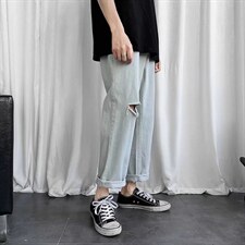 破洞牛仔裤春夏薄款宽松直筒阔腿裤G3005P38图片