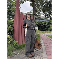 美式复古多口袋工装裤男女宽松慵懒直筒休闲长裤潮牌LN11144-P66，男装工装外套，星座1008