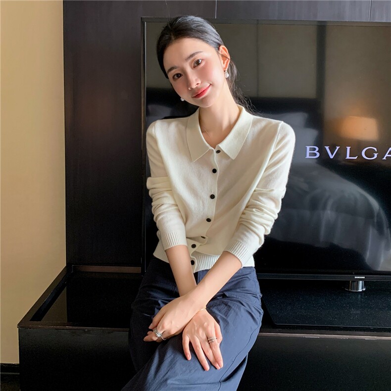2025秋冬百搭polo翻领长袖羊绒衫,女装羊绒衫,玛卡隆羊绒