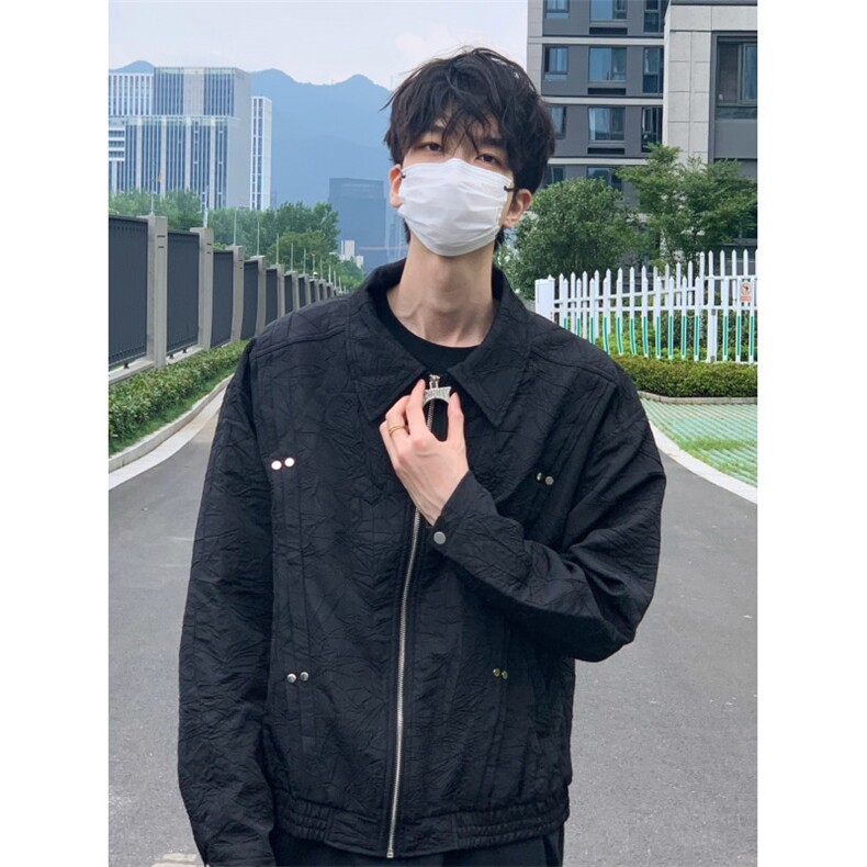 【有货】cleanfit短款褶皱外套男款春秋高级感痞帅夹克W186LL-P72,男装夹克,星座1007（原301D）