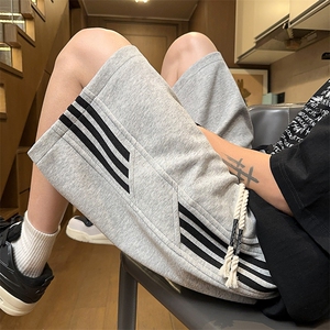 三条杠运动短裤男女宽松休闲设计感松紧腰条纹裤子DK8588-特价P30图片