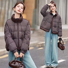 【现货现货】2025冬季新款格子羽绒服短款加厚保暖90白鸭绒面包服，女装羽绒服，一安秀