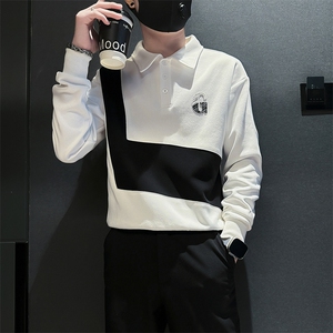痞帅高级感拼接翻领男士卫衣外套社会小伙店主风301C-WY49P58控78图片