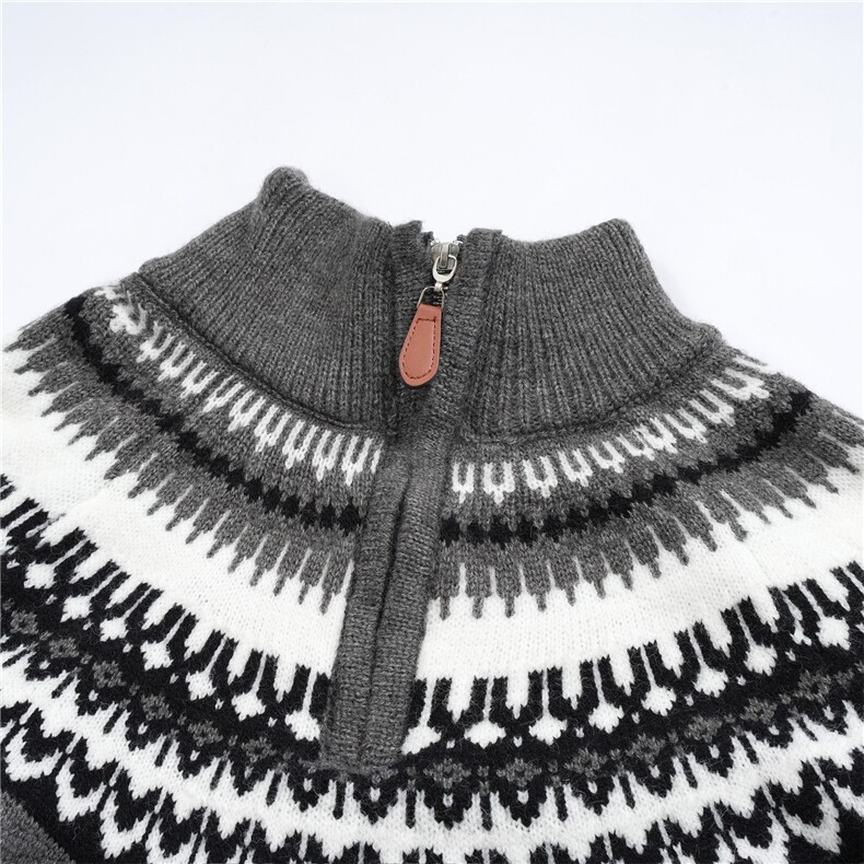 现货费尔岛秋冬款男士美式半拉链毛衣男保暖内搭上衣灰色针织衫，男装针织衫/毛衣，星座302B