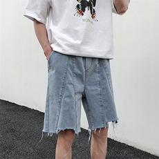 2021夏季新日系大码男港风毛边拼接立体裁剪牛仔短裤ND8116-P45，男装牛仔裤，电商A001