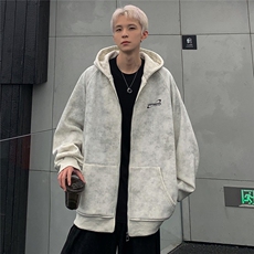 美式脏脏款扎染开衫拉链夹克男痞帅重磅外套男棒球服p68，男装夹克，电商C307