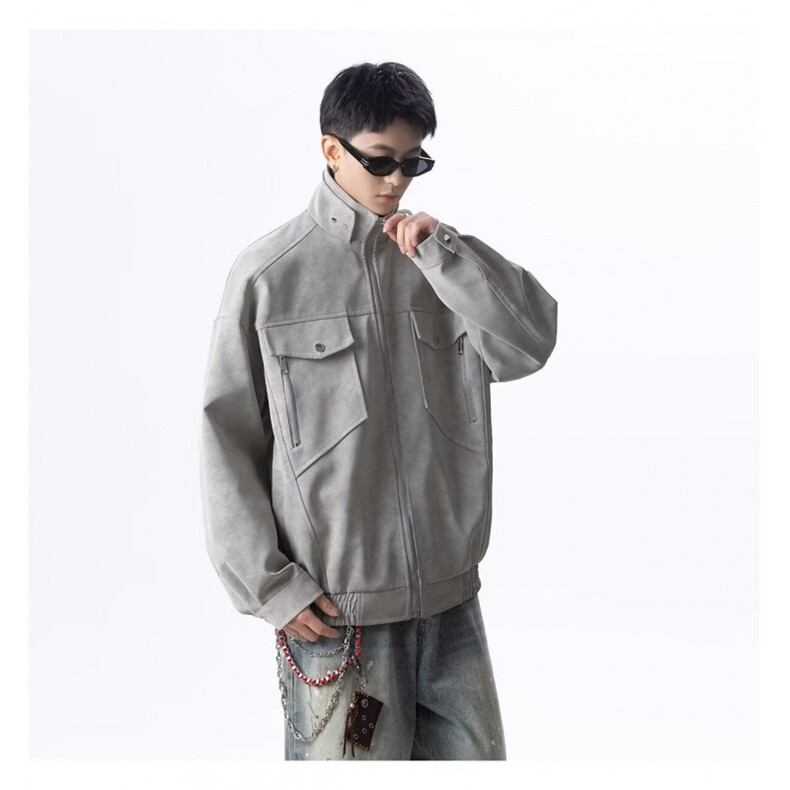 YJ061-P89cleanfit美式皮衣外套男春秋款潮牌立领麂皮绒夹克,男装皮衣,电商B323A