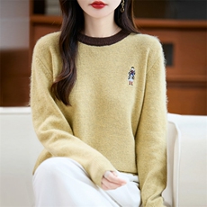 2025年秋季通勤单件长袖小人刺绣时尚百搭通勤，女装针织衫/毛衣，暖娇绒