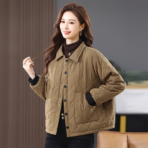 棉服女短款2024年新款秋冬轻薄棉服时尚菱格小棉袄夹棉外套图片