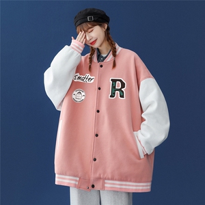 中性风22新款简约拼接美式复古棒球服外套夹克ins潮G113--P65控88图片