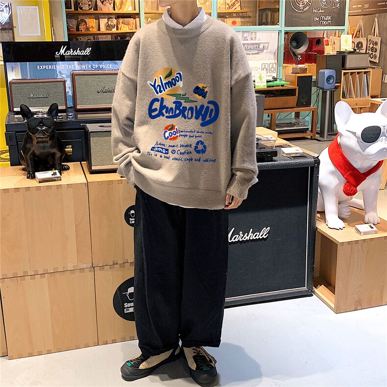 1港风新款宽松休闲中性情侣潮流印花毛衣男外套7981P48加绒P55,男装针织衫/毛衣,星座226-2